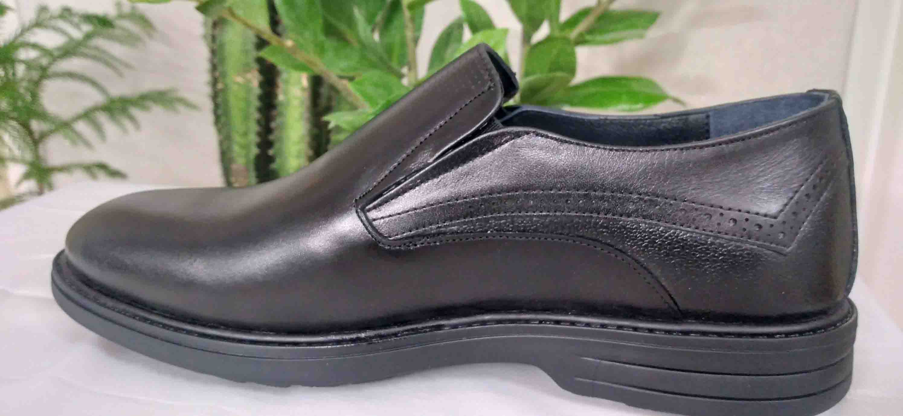 کفش مردانه تمام چرم طبی مشکی بدون بند کد 278