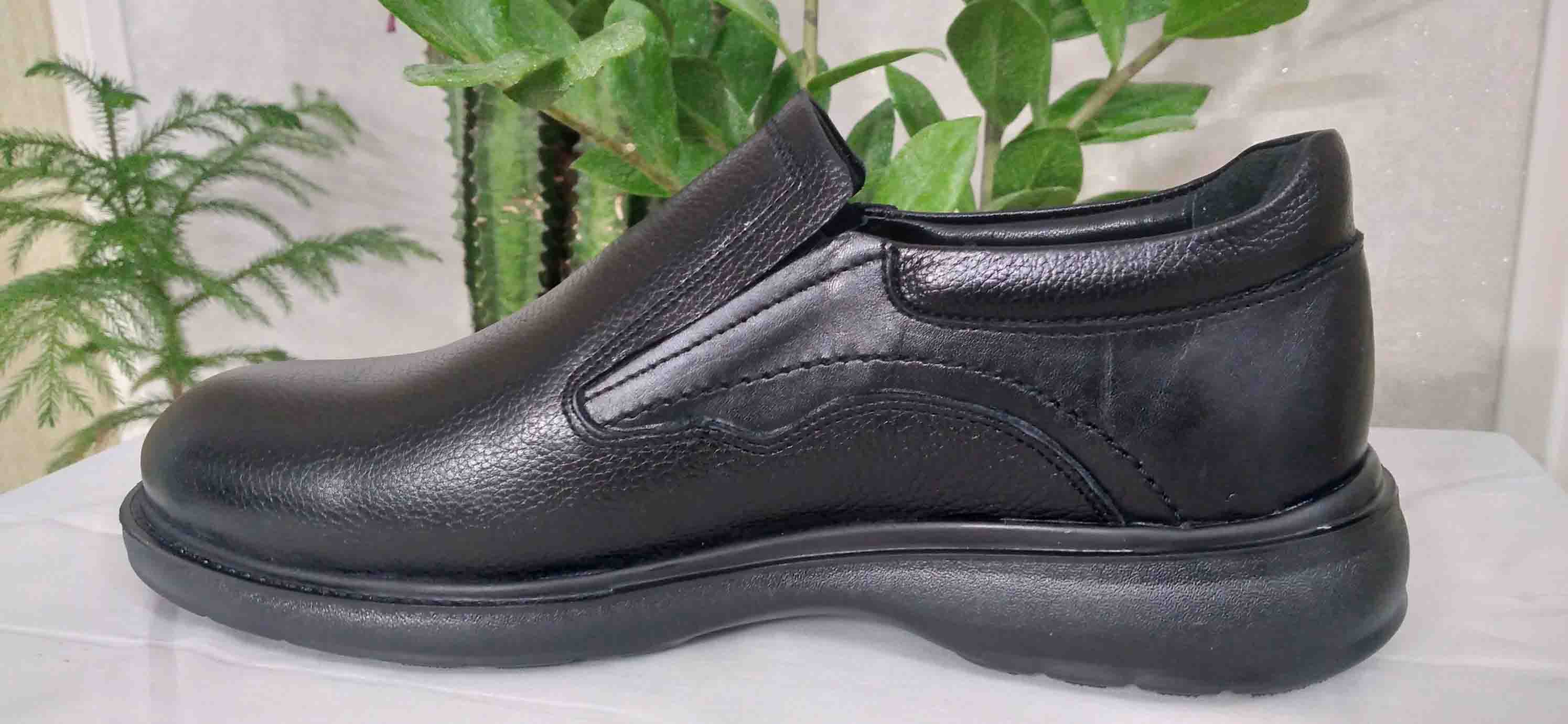 کفش مردانه تمام چرم طبی مشکی بدون بند کد 277